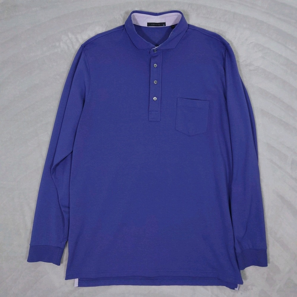 Greyson Performance Pima Blend Polo Shirt Mens XL Purple Long Sleeve Golf Casual
